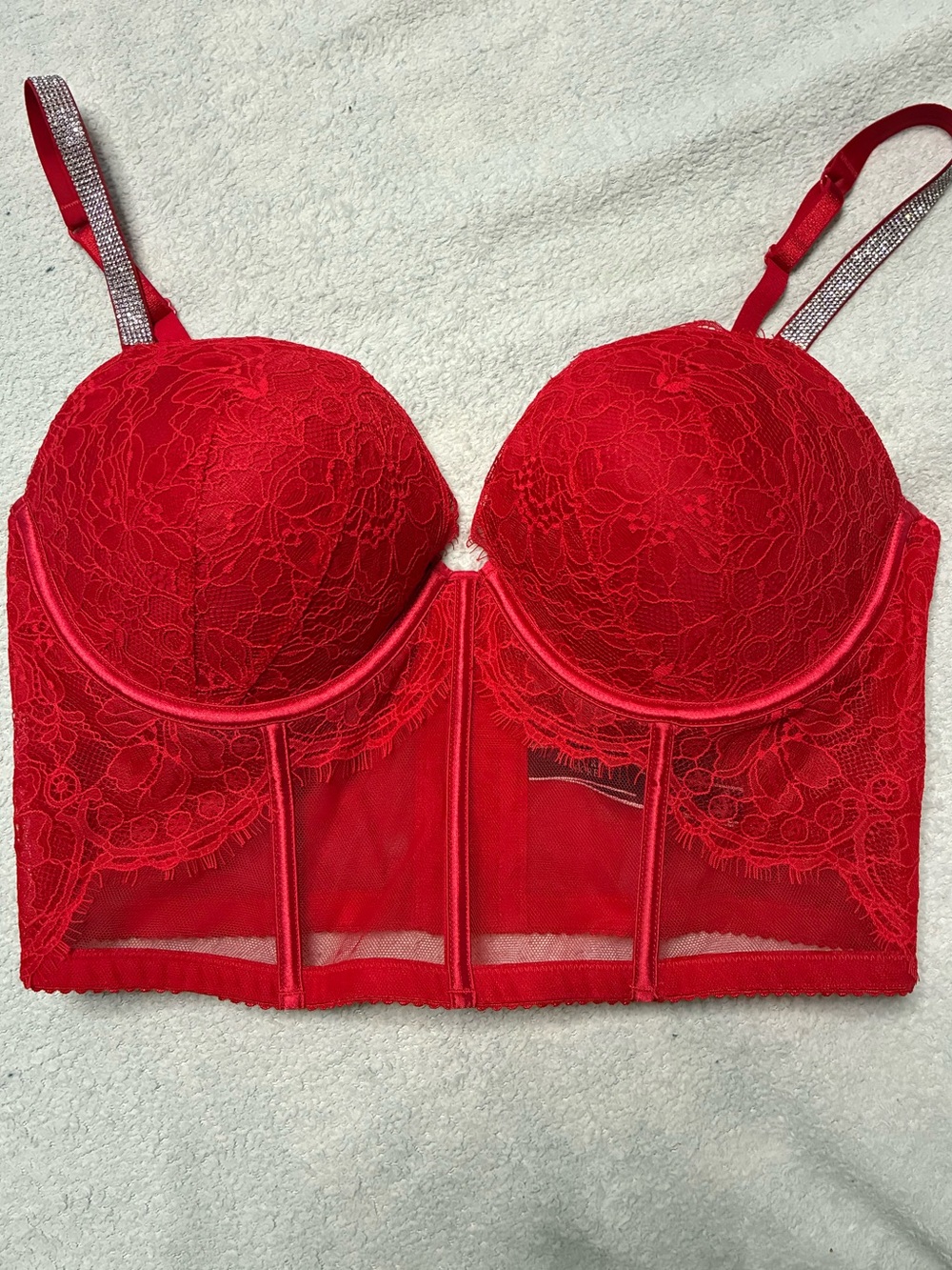 Victoria's Secret Very Sexy Red Lace Push-up Corset Top Size 36D
